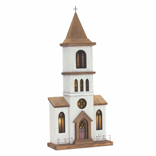 LED Lighted Wooden Church Christmas Decoration - 25.25" - IMAGE 1