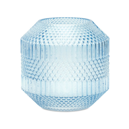 Diamond Ribbed Glass Vase - 8" - Blue - IMAGE 1