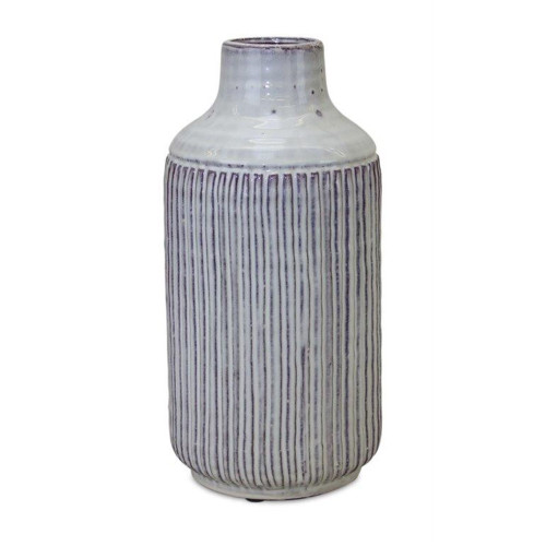 Ribbed Terracotta Vase - 12.25" - White - IMAGE 1