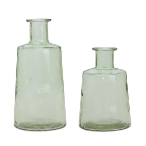 Glass Bottle Vase with Handle - 9.5" - Sage Green - Set of 2 - IMAGE 1