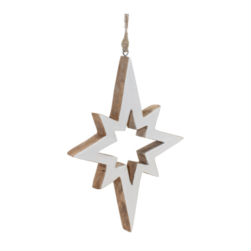 Cut-Out Wood Star Christmas Ornaments - 10" - White and Brown - 4ct - IMAGE 1