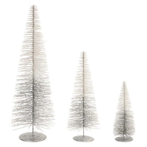 Glittered Ombre Bottle Brush Tree Christmas Tabletop Decorations - 19.5" - Set of 3 - IMAGE 1
