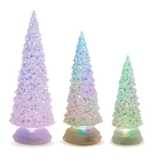 LED Lighted Textured Glass Christmas Tree Tabletop Decor - 12.5" - Clear - Set of 3 - IMAGE 1