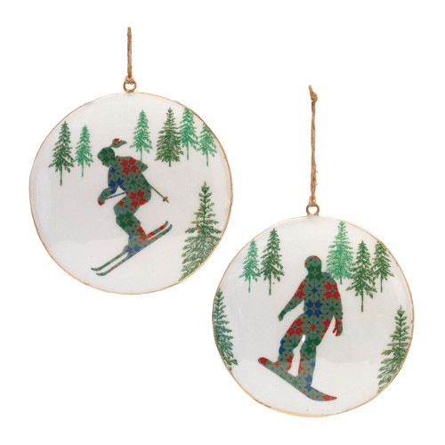 Snowboard Forest Disc Christmas Ornament -6" - White and Green - 6ct - IMAGE 1