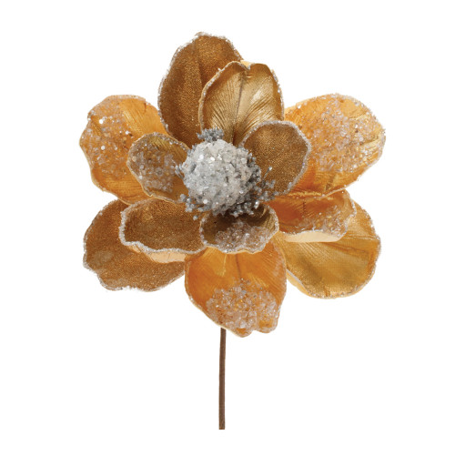 Beaded Magnolia Flower Artificial Christmas Stem Sprays - 28" - Gold - Set of 2 - IMAGE 1