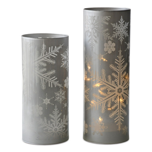 Snowflake Glass Christmas Candle Holders - 9.5" - Set of 2 - IMAGE 1