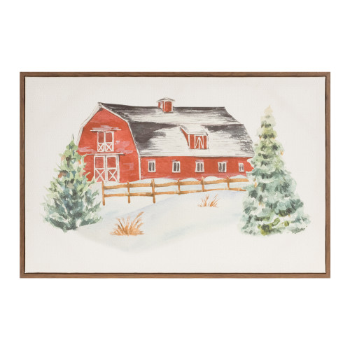 Barn Framed Christmas Canvas Wall Art - 24" x 16" - IMAGE 1