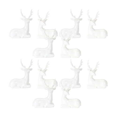 Set of 12 White Sitting Deer Tabletop Figurines 6" - IMAGE 1