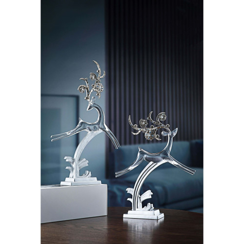 Metallic Deer Figurine Christmas Decoration - 10" - Set of 4 - Silver - IMAGE 1