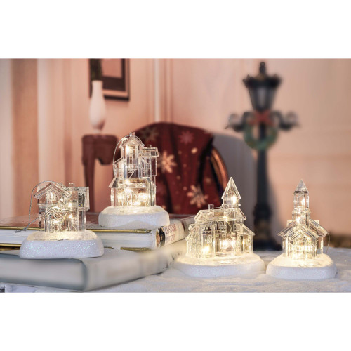 LED Lighted House with Glittered Base Christmas Decorations 4.5"- Set of 8 - IMAGE 1