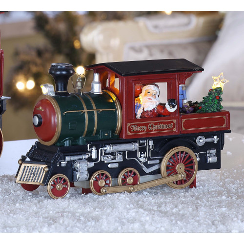 Set of 2 Red and Black Small Steam Locomotive Engine LED Lighted Tabletop Decor 5.5" - IMAGE 1