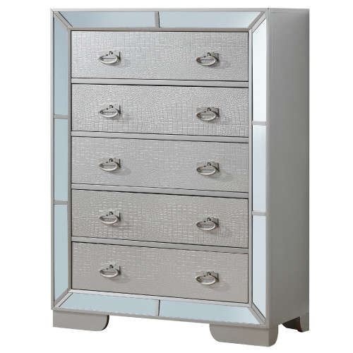 5-Drawer Wooden Bedroom Chest with Mirror Accent - 58" - Silver Champagne - IMAGE 1
