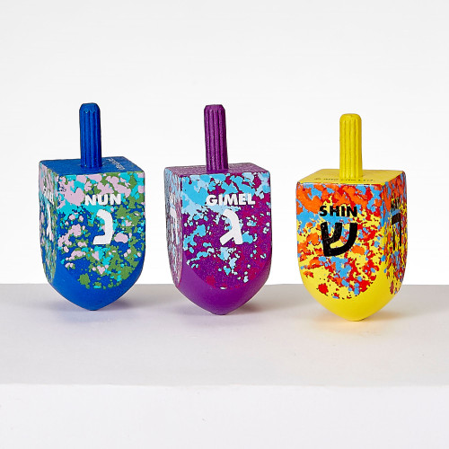 Large Splash Wooden Deidel  Hanukkah Game - 2.25" - IMAGE 1