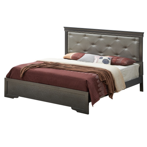 Jewel Tufted Metallic Queen Panel Bed - 85" - Silver Champagne - IMAGE 1