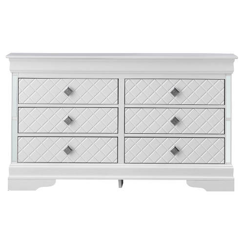 Embossed 6-Drawer Wooden Dresser - 59" - White - IMAGE 1