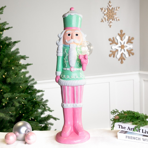 LED Lighted Glitter Christmas Nutcracker - 27" - Green and Pink - IMAGE 1