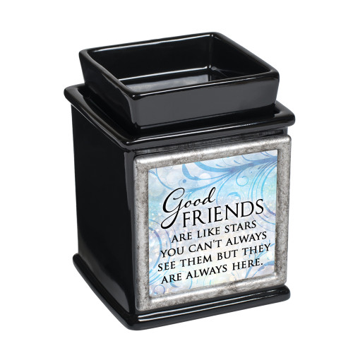 Black and Silver Colored Good Friends Quotes Interchangeable Candle Warmer 5" - IMAGE 1