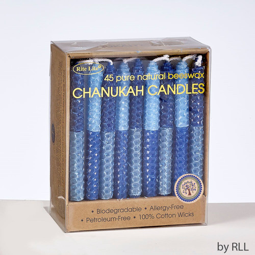 Two-Tone Honeycomb Beeswax Hanukkah Candles - 4" - Blue - 45ct - IMAGE 1