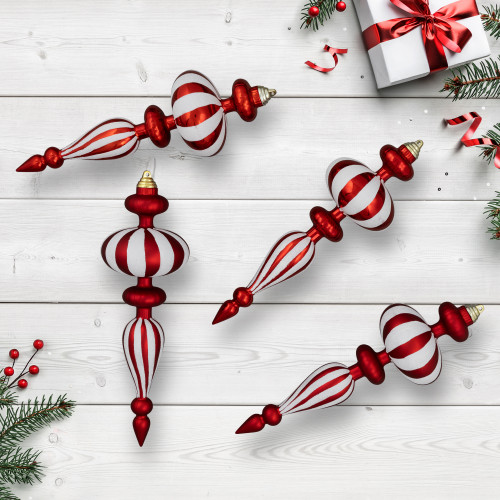 Shatterproof Commercial Size Finial Christmas Ornaments - 14" - Red and White  - Set of 4 - IMAGE 1
