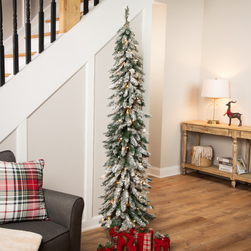 Pre-Lit Pencil Flocked Alpine Artificial Christmas Tree - 6' - Clear Lights - IMAGE 1
