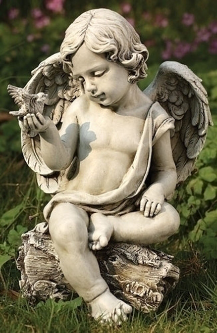 12" Sitting Cherub Angel with Wings Garden Statue - IMAGE 1