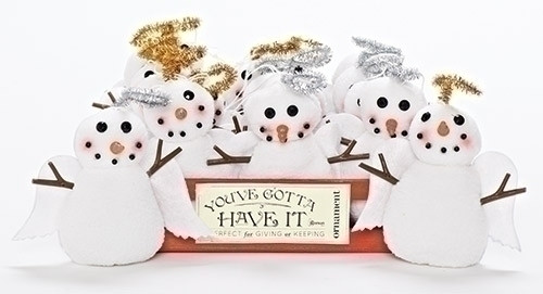 Pack of 18 Plush Angel Snowmen Christmas Ornaments with Wood Display Crate 5" - IMAGE 1
