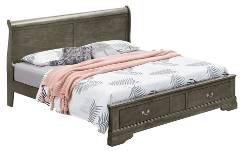 Full Sleigh Bed with Two Storage Drawers - 84" - Gray - IMAGE 1