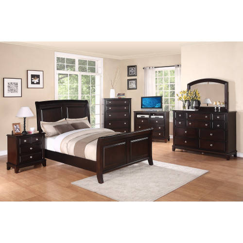 Wooden Curved Sleigh King Panel Bed - 93" - Brown - IMAGE 1