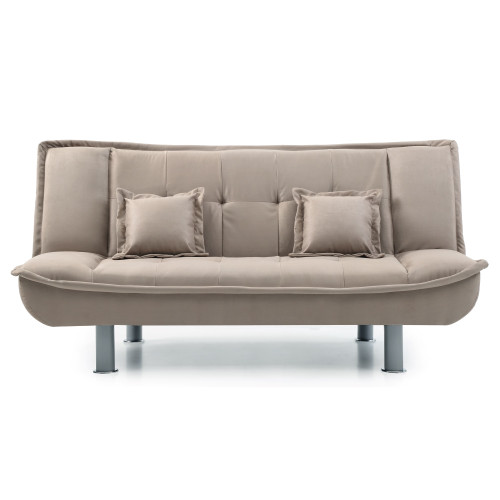 Tufted Microfiber Straight Armless Sofa with Pillows - 74" - Beige - IMAGE 1