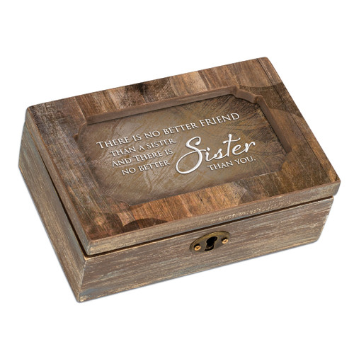 6” Brown Wood “There Is No Better Sister Than You” Jewelry  Music Box - IMAGE 1
