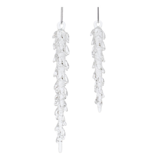 Dripping Icicle Drop Glass Christmas Ornaments - 5.75"; - Clear - 12ct - IMAGE 1