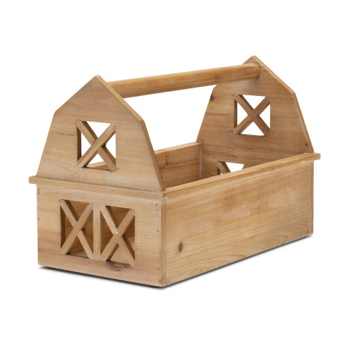 Cut Out Barn Caddy Tray with Handle - 15.25" - Brown - IMAGE 1