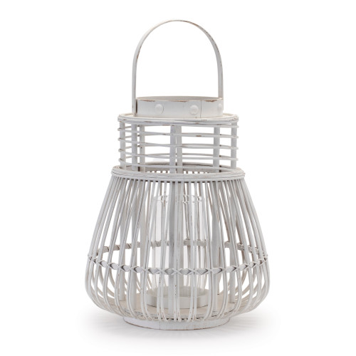 Tapered Woven Rattan Candle Lanterns - 14.75" - White - IMAGE 1