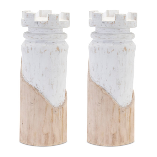 Mango Wood Rook Chess Piece Figurines - 11.25" - Set of 2 - IMAGE 1