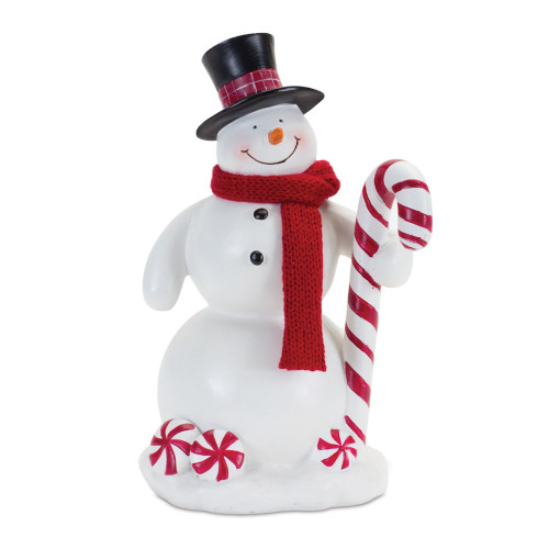 Snowman with Candy Cane Christmas Figurine - 8" - Set of 2 - IMAGE 1