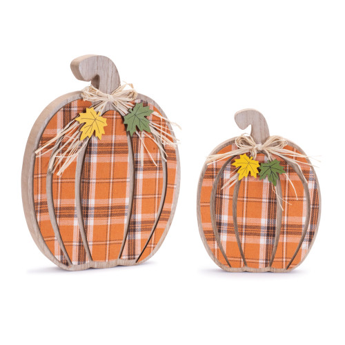 Harvest Fall Plaid Pumpkin Shelf Sitters - 12" - Set of 2 - IMAGE 1