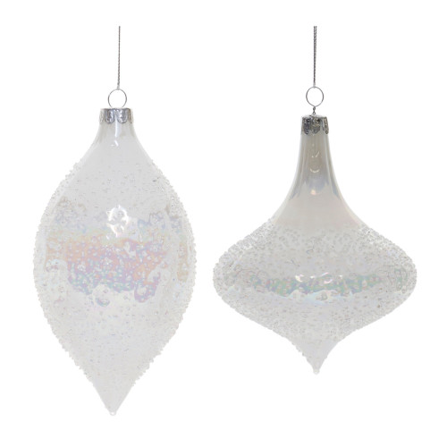 Iridescent Beaded Glass Finial Christmas Drop Ornament - 6.5" - White - 6ct - IMAGE 1