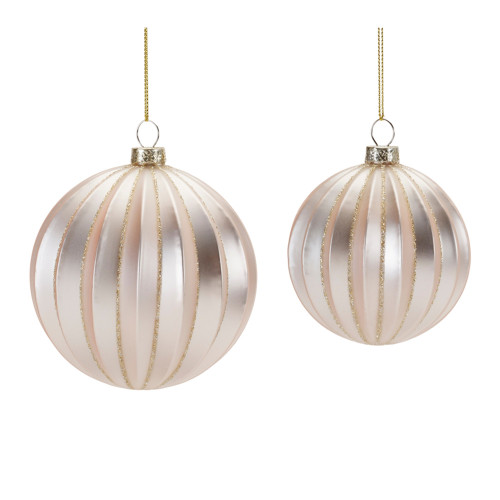 Metallic Ribbed Glass Christmas Ball Ornaments - 4" (101.6mm) - Silver  - 6ct - IMAGE 1
