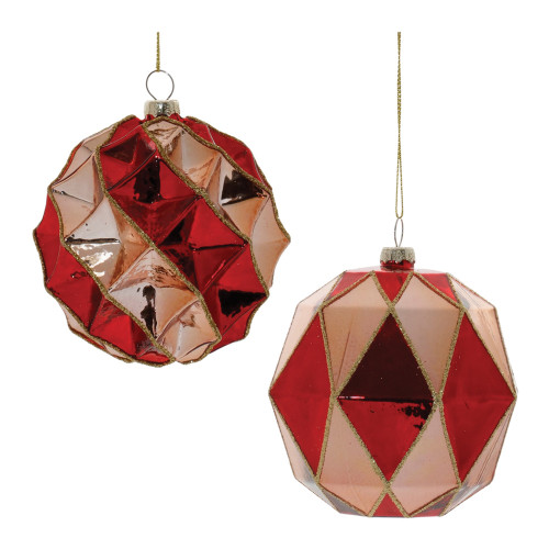 Harlequin Glass Christmas Ball Ornaments - 5" (127mm) - Red and Gold - 6ct - IMAGE 1