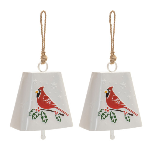 Cardinal Bird Christmas Bell Ornaments - 16" - White - 2ct - IMAGE 1