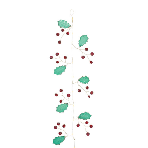 Holly Leaves and Gem Christmas Garlands - 5.5' - Set of 2 - IMAGE 1