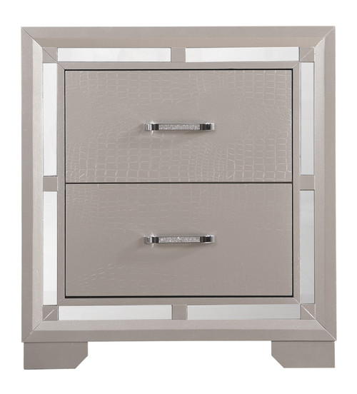 2-Drawer Wooden Nightstand with Mirror - 28" - Silver - IMAGE 1