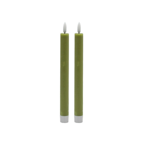 Medium LED Flameless Taper Candles - 8.5" - Green - Set of 2 - IMAGE 1