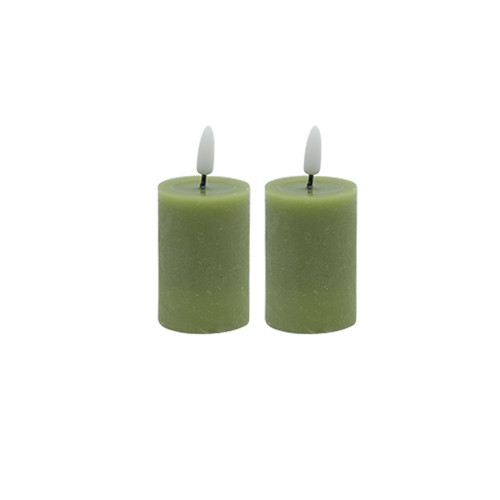 Battery Operated 3D Flame LED Pillar Candles - 2.5" - Green - Set of 2 - IMAGE 1
