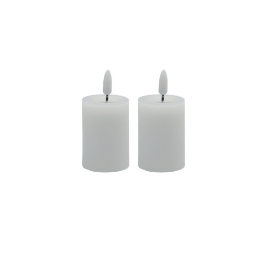 Battery Operated 3D Flame LED Pillar Candles - 2.5" - White - Set of 2 - IMAGE 1
