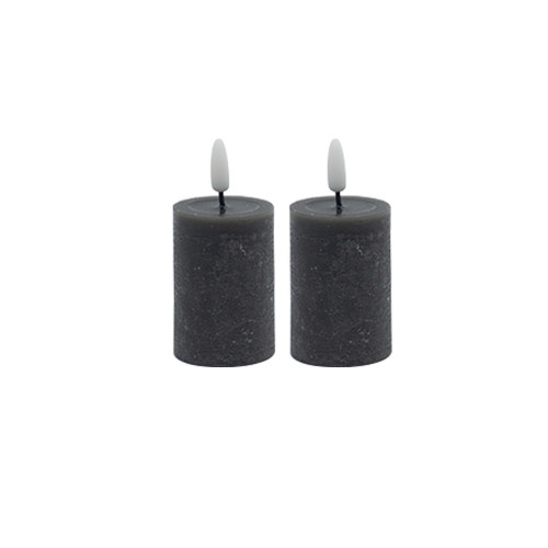 Battery Operated 3D Flame LED Pillar Candles - 2.5" - Gray - Set of 2 - IMAGE 1