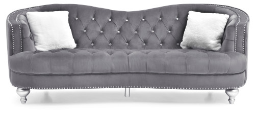 Tufted Velvet Straight Sofa with Throw Pillows - 90" - Gray - IMAGE 1