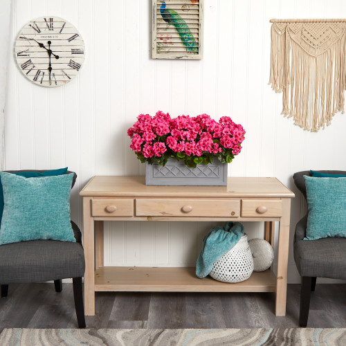 UV Resistant Geranium Artificial Flowers with Stone Planter - 18" - Red - IMAGE 1