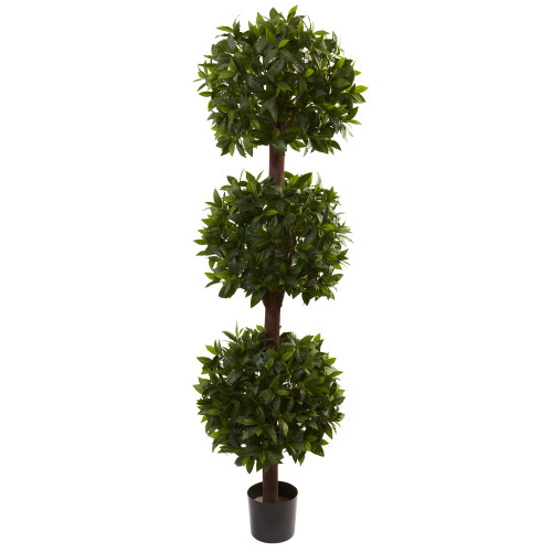 6.5' Artificial Sweet Bay Triple Ball Potted Topiary - IMAGE 1