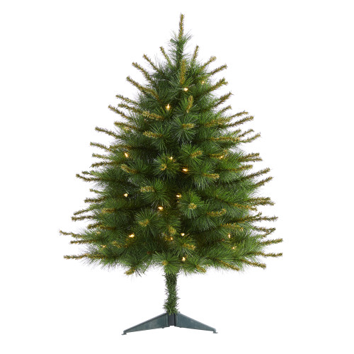 3’ Pre-Lit New England Pine Artificial Christmas Tree, Clear LED Lights - IMAGE 1